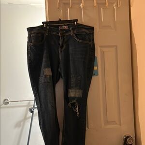 Blue Distressed Boyfriend Jeans with Ripped Knee